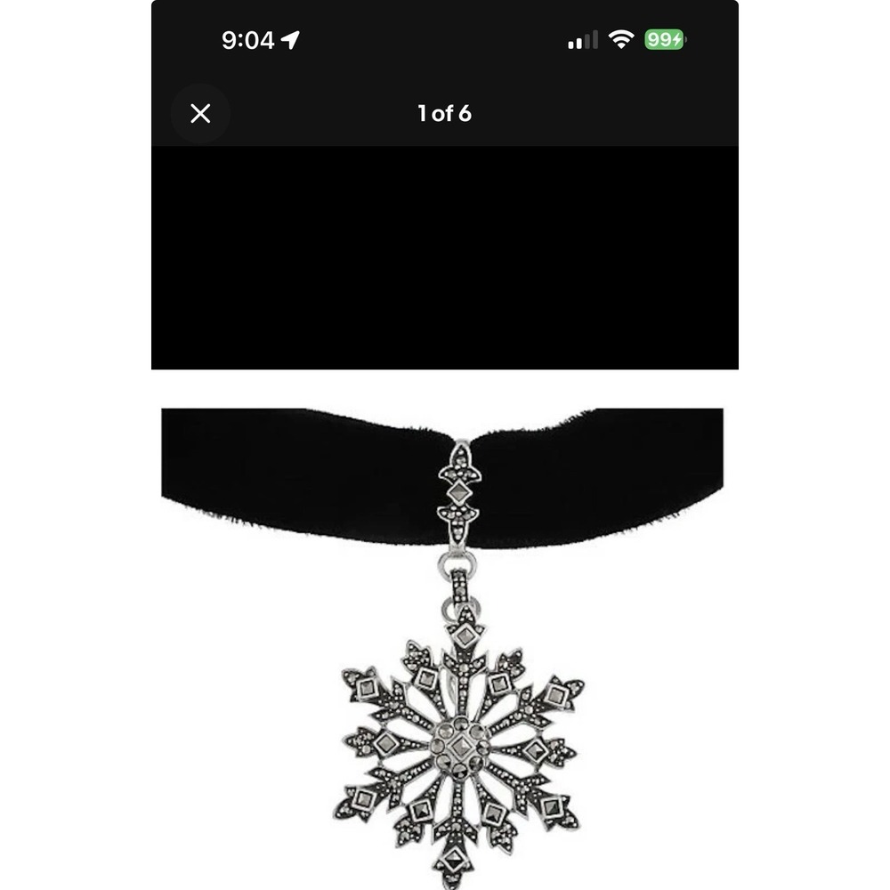 Suspicion Sterling Marcasite Snowflake Velvet Choker - NWOT